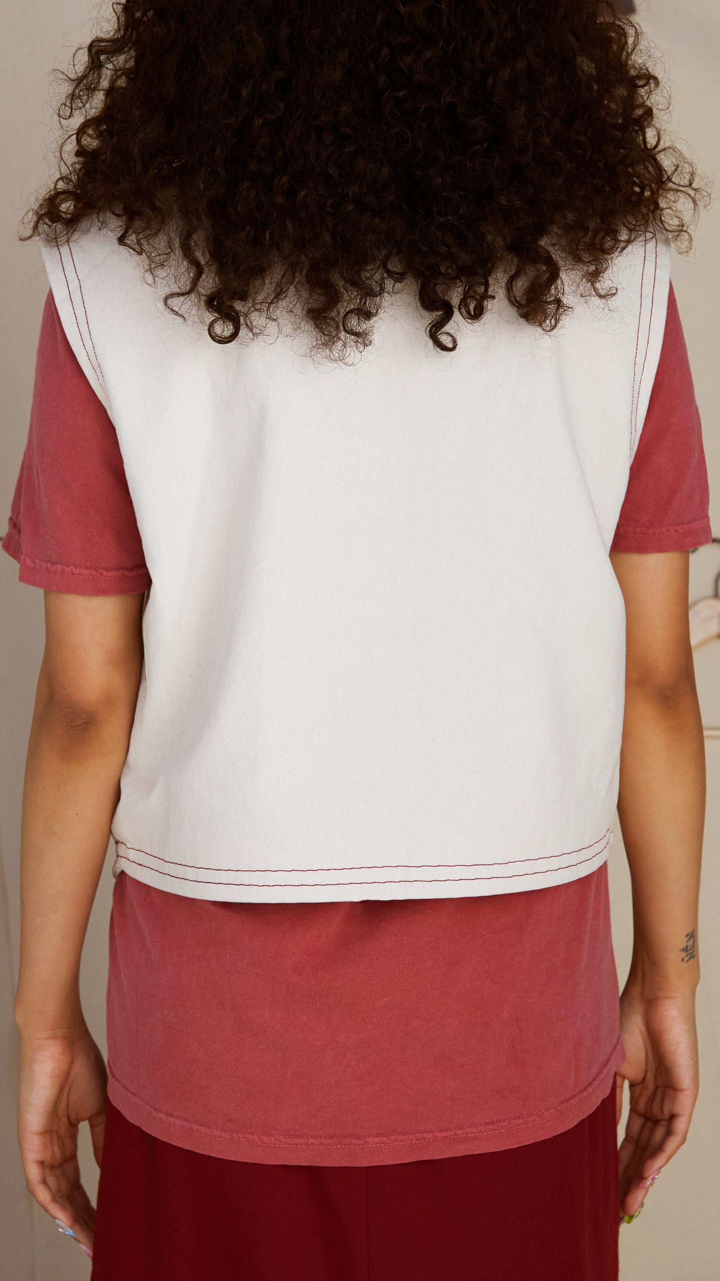 Handmade 'Blank Canvas' Vest - Natural & Crimson