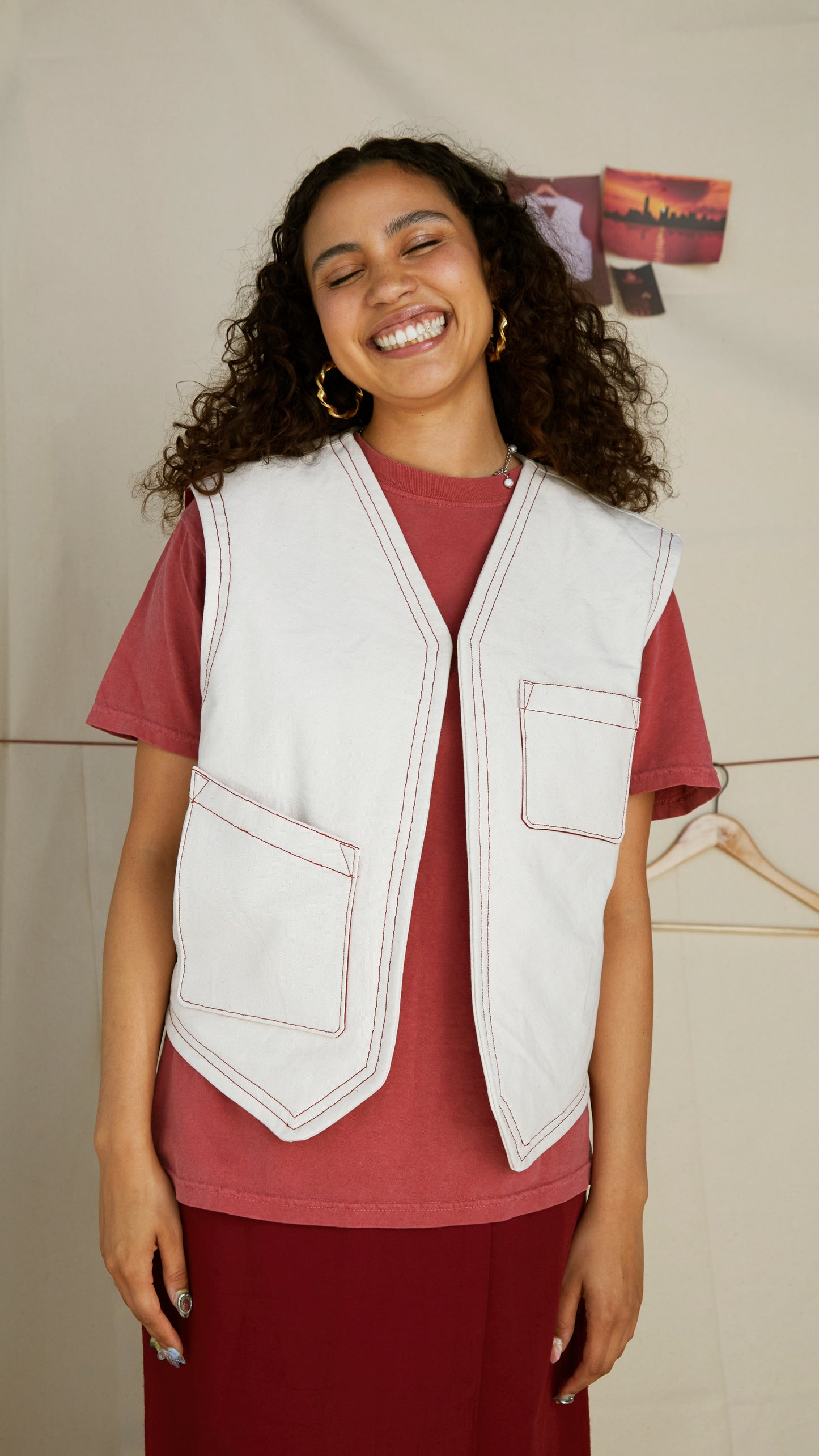 Handmade 'Blank Canvas' Vest - Natural & Crimson