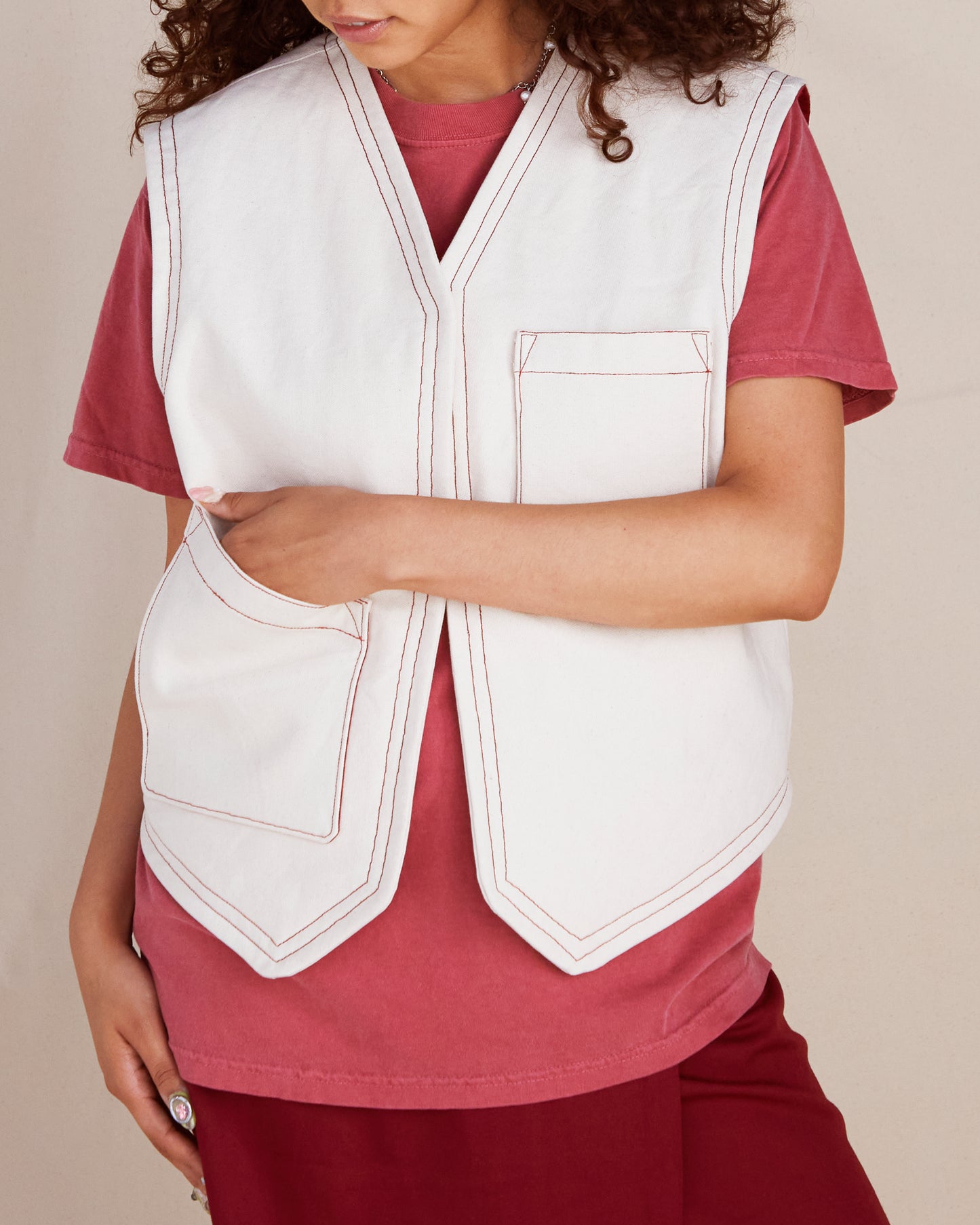 Handmade 'Blank Canvas' Vest - Natural & Crimson