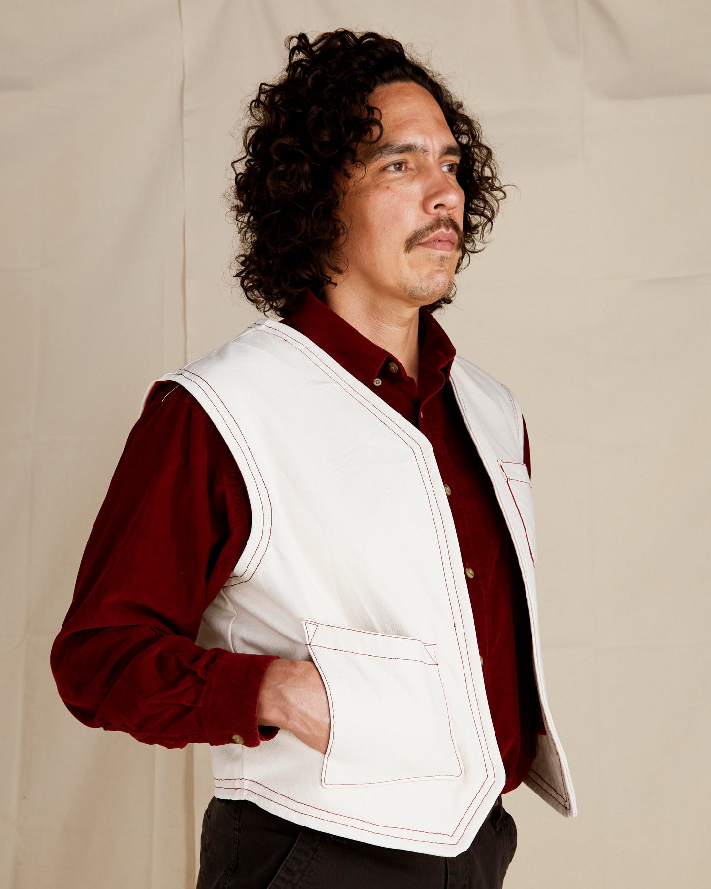 Handmade 'Blank Canvas' Vest - Natural & Crimson