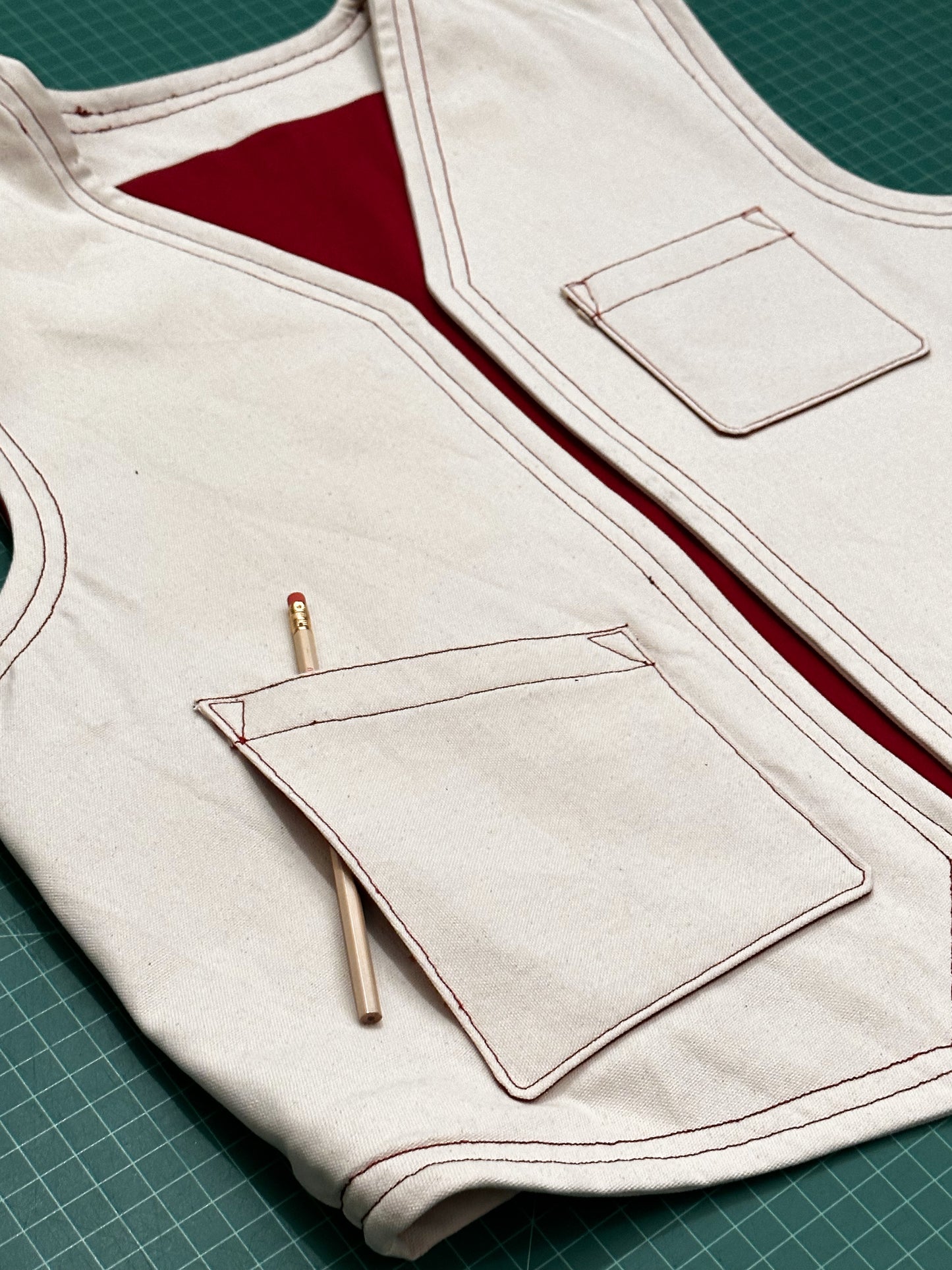 Handmade 'Blank Canvas' Vest - Natural & Crimson