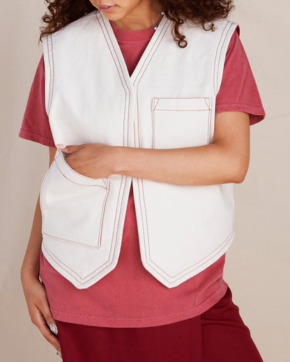 Handmade 'Blank Canvas' Vest - Natural & Crimson