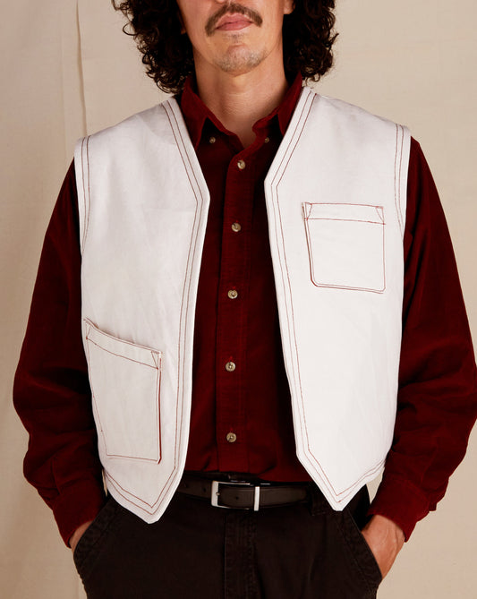 Handmade 'Blank Canvas' Vest - Natural & Crimson